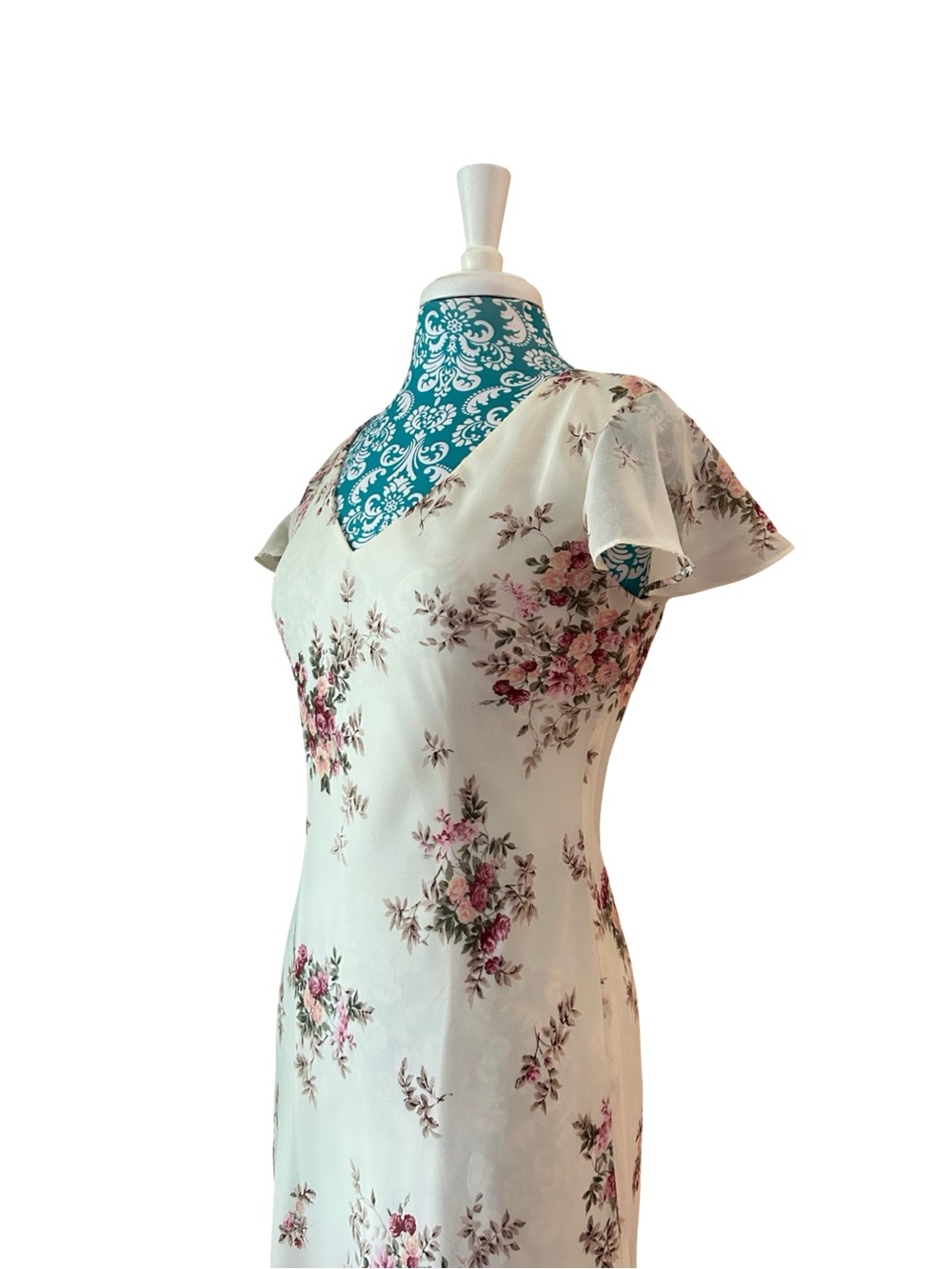 Positive Attitude Ivory Midi Dress with Pink Roses Whimsical Floral Print
